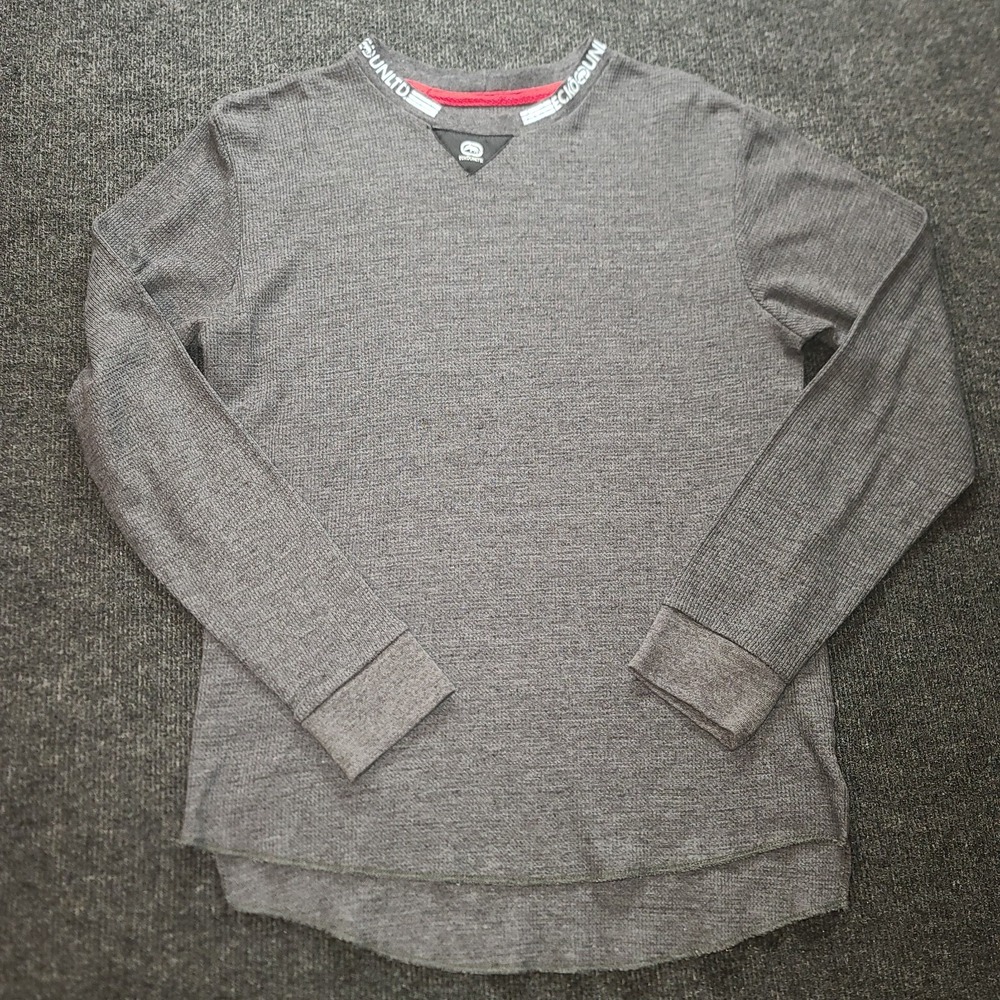 Ecko Unltd Men's Thermal Shirt Size M Gray Long Sleeve Waffle Knit Layer Crew